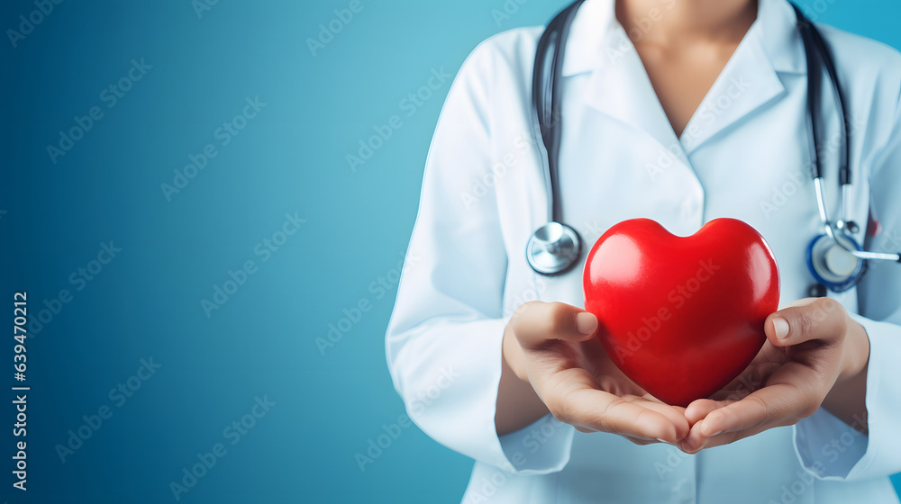 Female Medicine with Sthetoscope, Holding the Red Heart Female Medicine with Sthetoscope, Holding the Red Heart