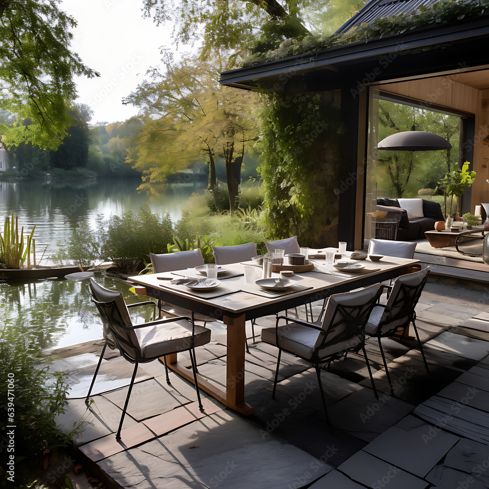 Fototapeta premium table and chairs in the garden