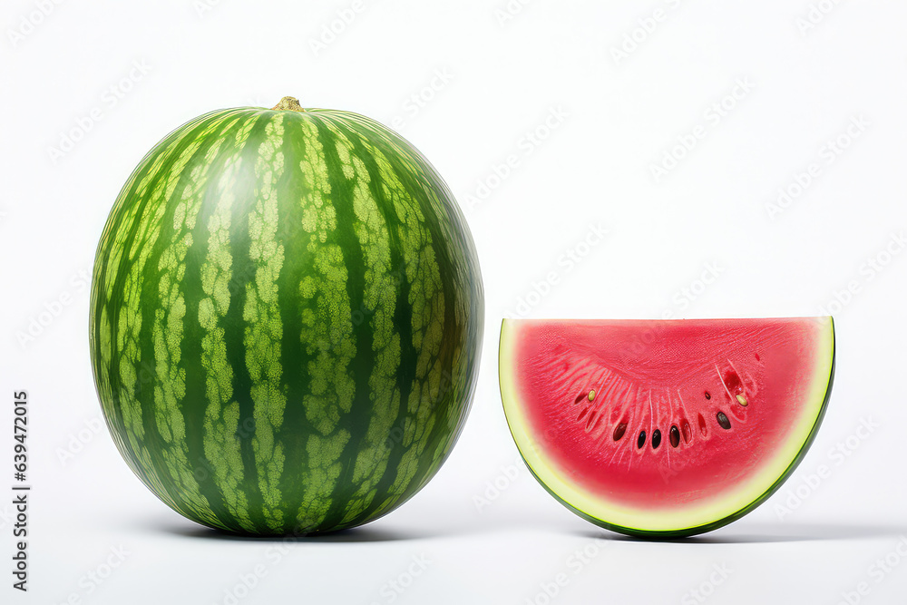 Juicy watermelon with sliced isolated on light light gray background. (ai generated)