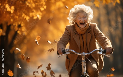 Cycling through Fall's Beauty: An Adult Lady Embracing Nature on Her Bike