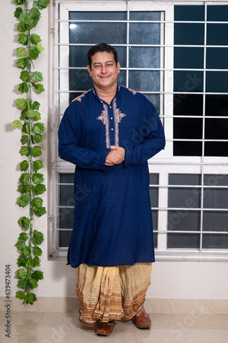 Indian man wearing traditional dress kurta on any special occasion or festival