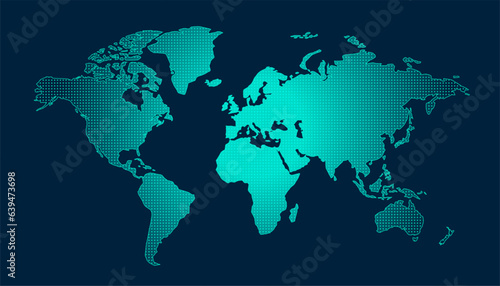 bright aquamarine world map in dotted style template design