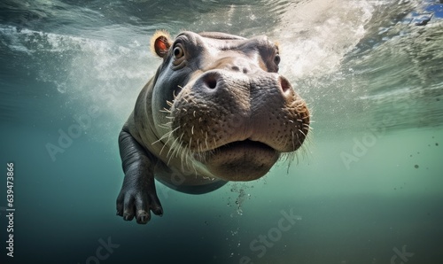 Explore the hidden world beneath the surface with an underwater photograph of a majestic hippopotamus. © uhdenis