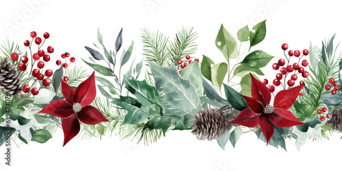 Christmas decorative seamless border. Watercolor. Vector illustration design.