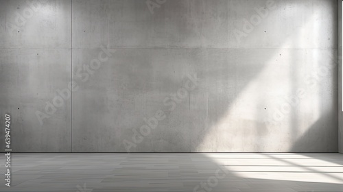 abstract. minimalistic background for product presentation. walls in  large empty room greyish white. can full of sunlight. Loft wall or minimalist wall. Shadow, light from windows to plaster wall... © pinkrabbit