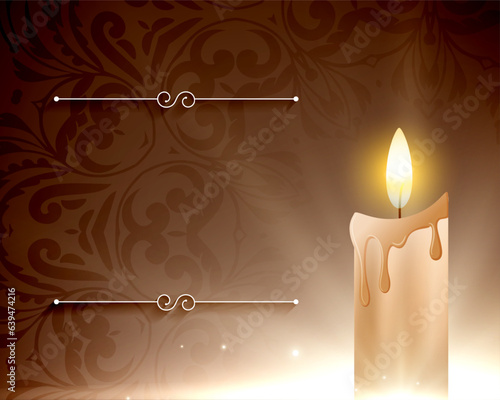 realistic burning candle in dripping concept and text space
