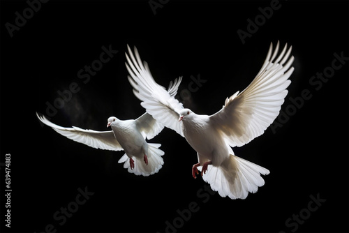 white dove isolated on black background generative ai
