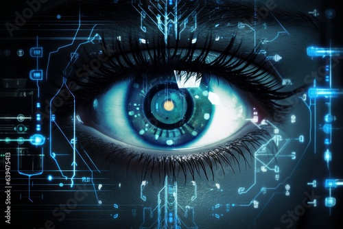 Futuristic of Iris Recognition and Retina Scanning System With Digital Interface, Biometric Identification and Data Security Verification. Generative Ai