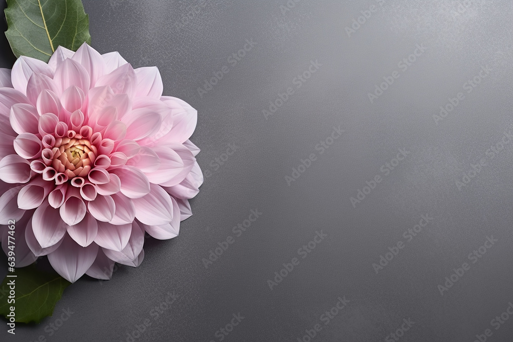 Elegant Dahlia Flower Adorning the Corner of a Subtle Gray Background - Created with Generative AI Tools