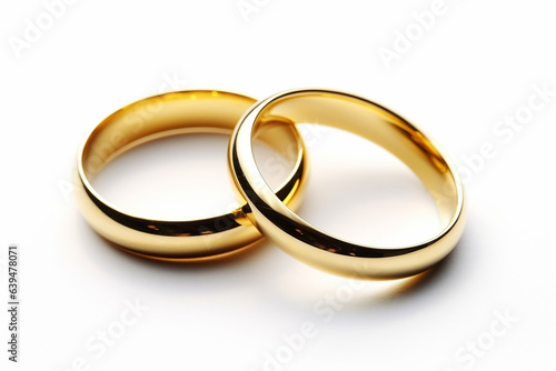 Eternal Union: Two Golden Wedding Rings Isolated on White - Symbol of Enduring Love - Created with Generative AI Tools