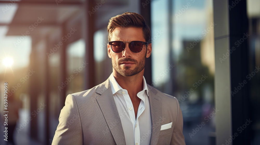 A Portrait of a handsome businessman in the city. Men's beauty, fashion. photorealistic A Portrait of a handsome businessman in the city. Men's beauty, fashion. photorealistic