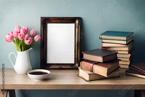 photo album with frames and flowers