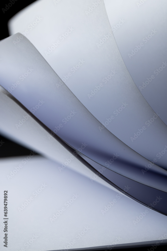Obraz premium Micro of notebook pages and copy space on black background