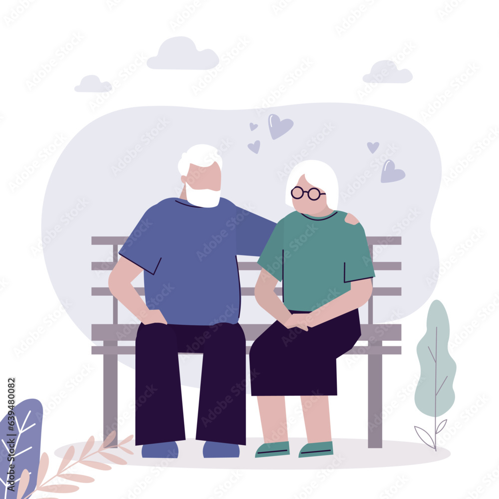 Couple of old people sitting on bench. Family relations, partnership. Elderly people outdoor. Relationship, love. Retirement, grandparents together. Couple of old people sitting on bench. Family relations, partnership. Elderly people outdoor. Relationship, love. Retirement, grandparents together.