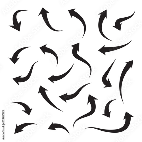 curved arrow icons set black isolated white background, vector illustration
