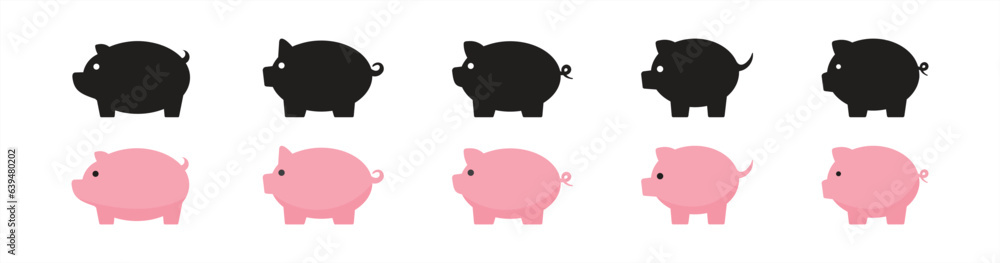 Pig icon. Pig icon in simple style. Piggy icon collection. Pig symbol. Vector illustration. Pig icon. Pig icon in simple style. Piggy icon collection. Pig symbol. Vector illustration.