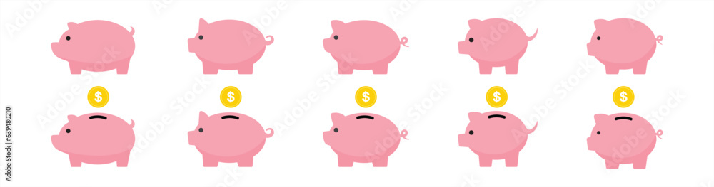 Pig icon. Piggy bank saving money icon. Piggy bank icon collection. Piggy bank and piggy icon in flat style. Baby pig sign and symbol. vector illustration. Pig icon. Piggy bank saving money icon. Piggy bank icon collection. Piggy bank and piggy icon in flat style. Baby pig sign and symbol. vector illustration.