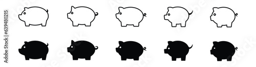 Pig icon set. Pig icon simple style. Piggy icon collection. Pig line and flat style. Animal pig sign and symbol. Vector illustration. 