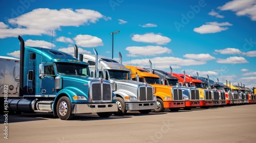 Different type of big truck with blue sky  photo