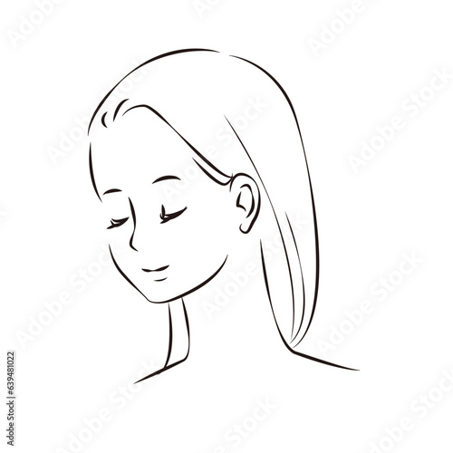 俯き加減の女性の首から上