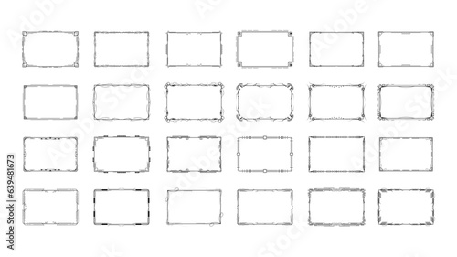 Set Abstract Black Collection Simple Line Rectangular Frame Doodle Outline Element Vector Design Style Sketch Isolated Illustration For Wedding And Banner