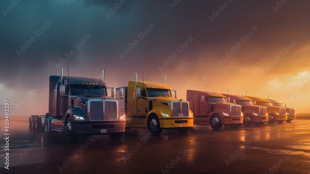 A row of different color truck 