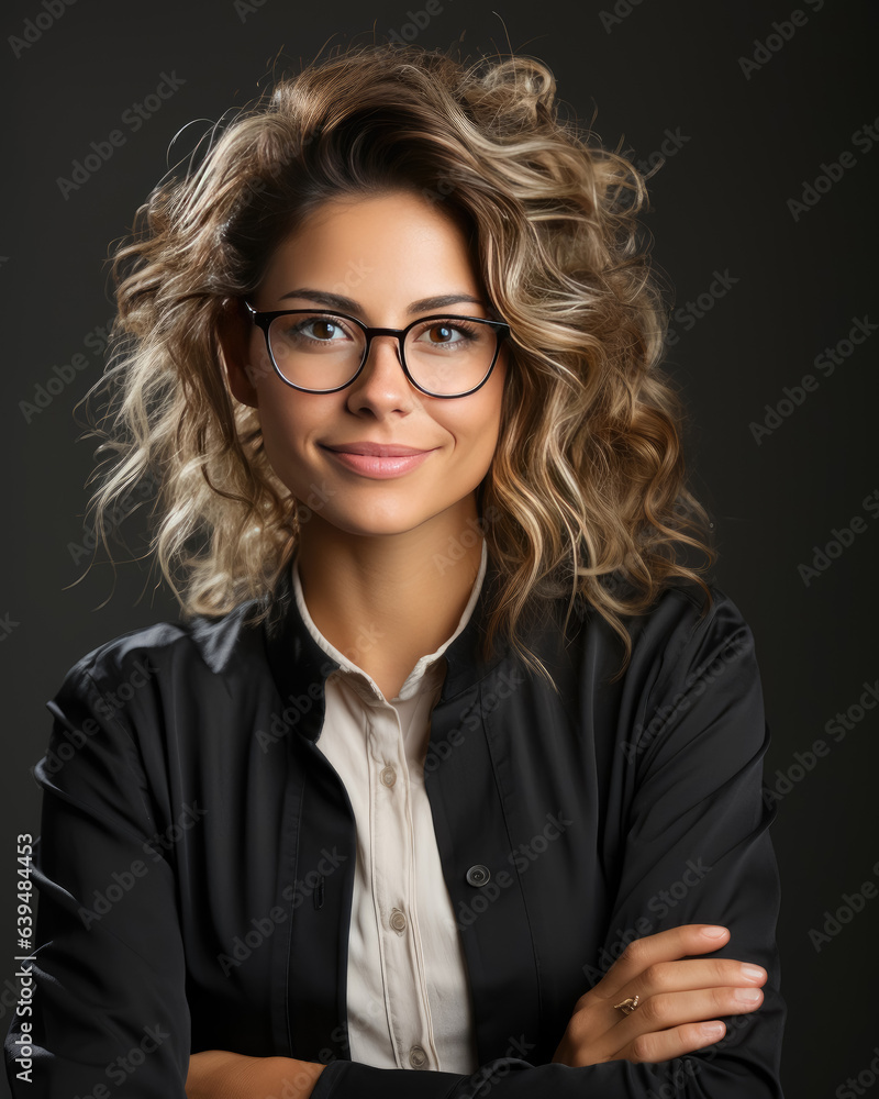 Business woman happy and smiling it in work isolated background , Created with Generative Ai Technology Business woman happy and smiling it in work isolated background , Created with Generative Ai Technology