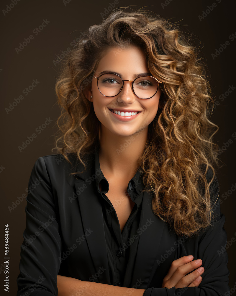 Business woman happy and smiling it in work isolated background , Created with Generative Ai Technology Business woman happy and smiling it in work isolated background , Created with Generative Ai Technology