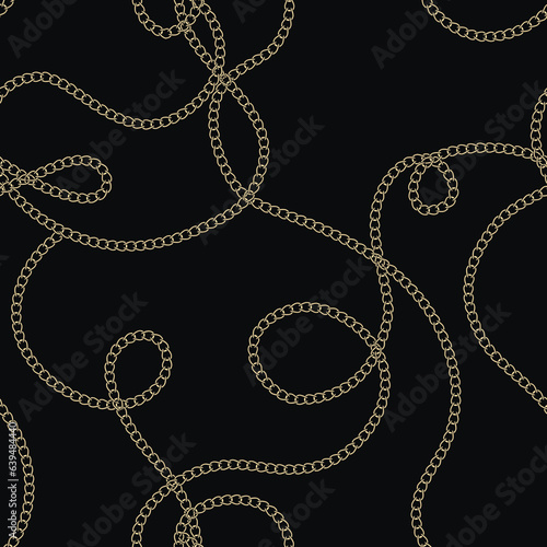 Chains seamless pattern. Doodle hand drawn line art curve chains ornaments. Ornamental vector beautiful background. Repeat decorative backdrop with chain necklaces. Modern textured ornate design