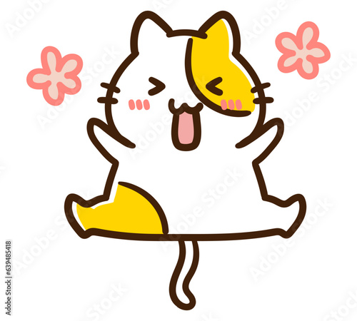 飛び跳ねて喜ぶかわいいねこのキャラクターのデフォルメイラスト