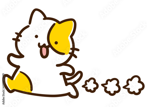 ダッシュするかわいいねこのキャラクターのデフォルメイラスト