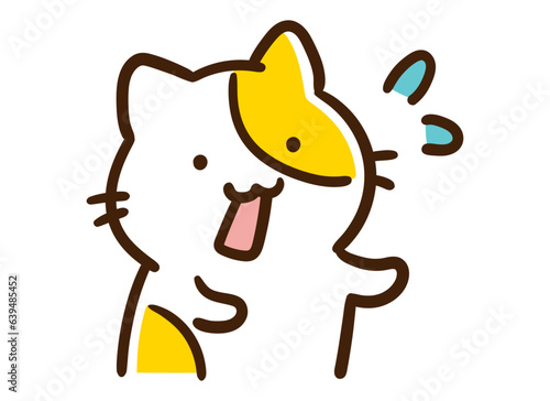 汗をかいてあわあわするかわいいねこのキャラクターのデフォルメイラスト