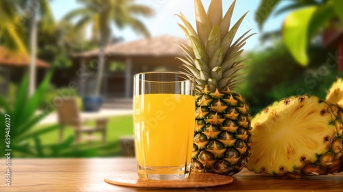 Fresh pineapple juice with pineapple with natural background 