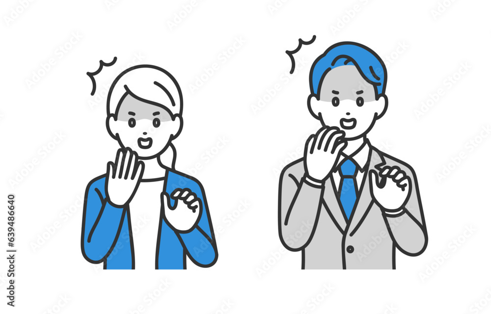 びっくり･ショックなポーズをするビジネスパーソン男女のセット【人物ベクターイラスト素材】