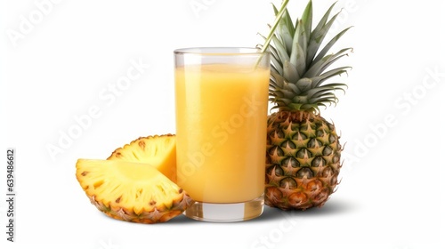 pineapple juice with pineapple on white background 