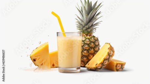 pineapple juice with pineapple on white background 