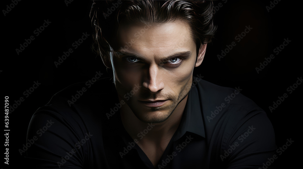 Serious young man in a black shirt Serious young man in a black shirt
