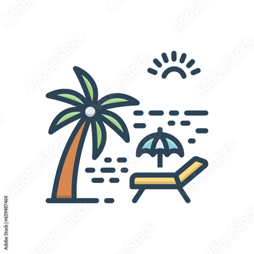 Color illustration icon for beach 