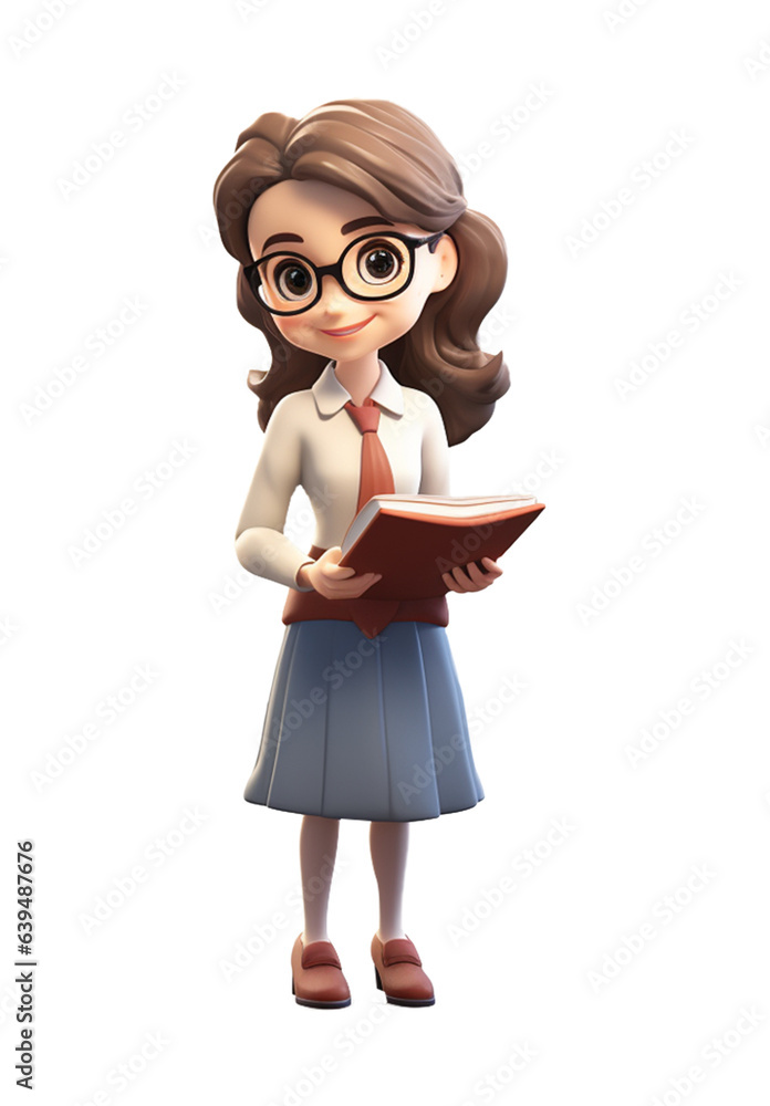 A Cute teacher woman character in uniform. Isolate on white background A Cute teacher woman character in uniform. Isolate on white background