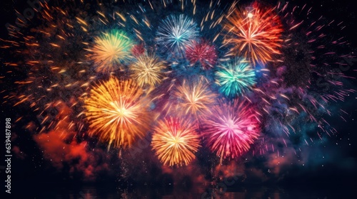 Many fireworks with different color in the night sky 