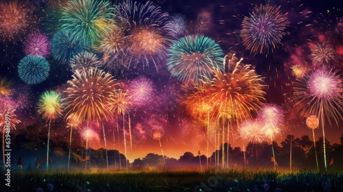 Many fireworks with different color in the night sky 