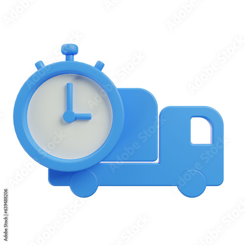 3d Illustration of shipment icon in 3d render style box car time pending clock