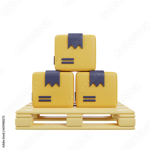 3d Illustration of shipment icon in 3d render style box on pallet