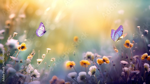 two small pink butterflies flying through the tall grasses