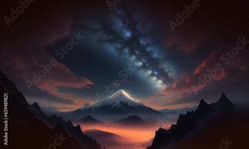 beautiful mountain landscape with night scene sky ai generated