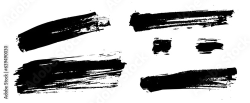 Colección de formas hechas con pintura negra, trazos gestuales reales hechos a mano con formas cuadradas y rectangulares, conjunto de recursos de trazos vectoriales con espacio para textos