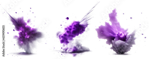 Set of various purple particle explosion isolated on transparent background. Generative AI