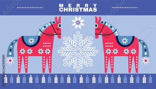 Merry Christmas banner  Vector flat cute elk, deer template design  illustration