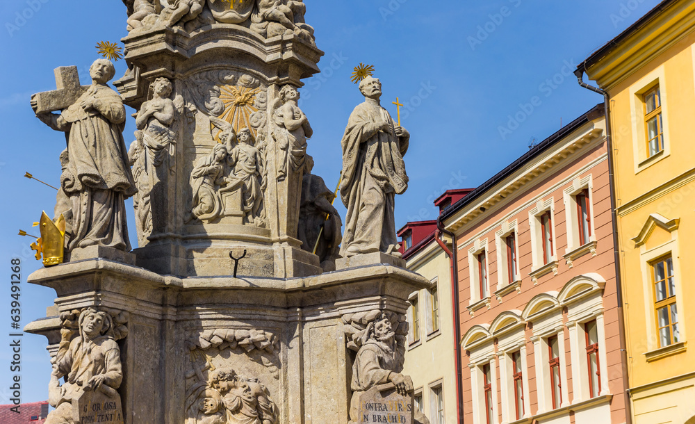 Religious statues on the Plague Column of Kutna Hora, Czech Republic