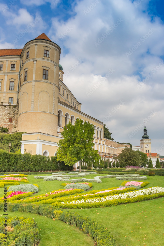 Flowers in front of the castle in Mikulov, Czech Republic